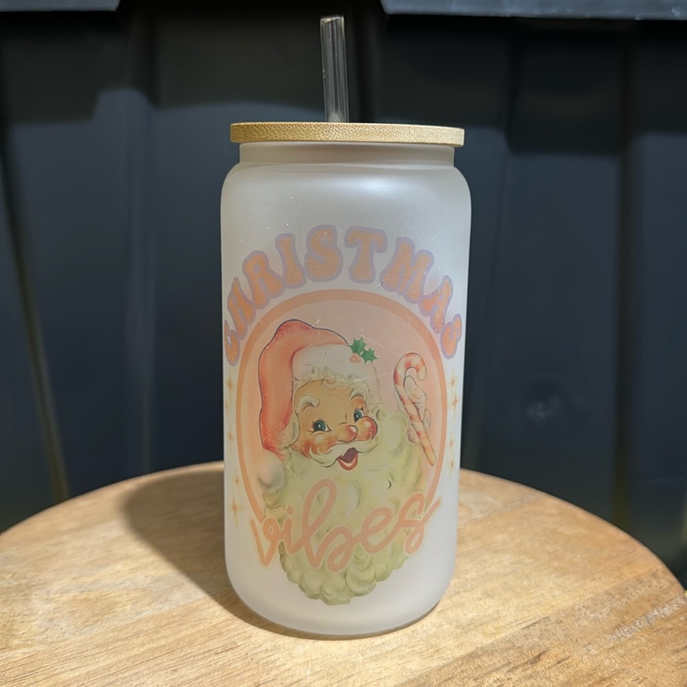 🆕 Pink Santa Claus Can Glass Cup